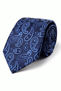 Gravata masculina azul-marinho com estampa paisley