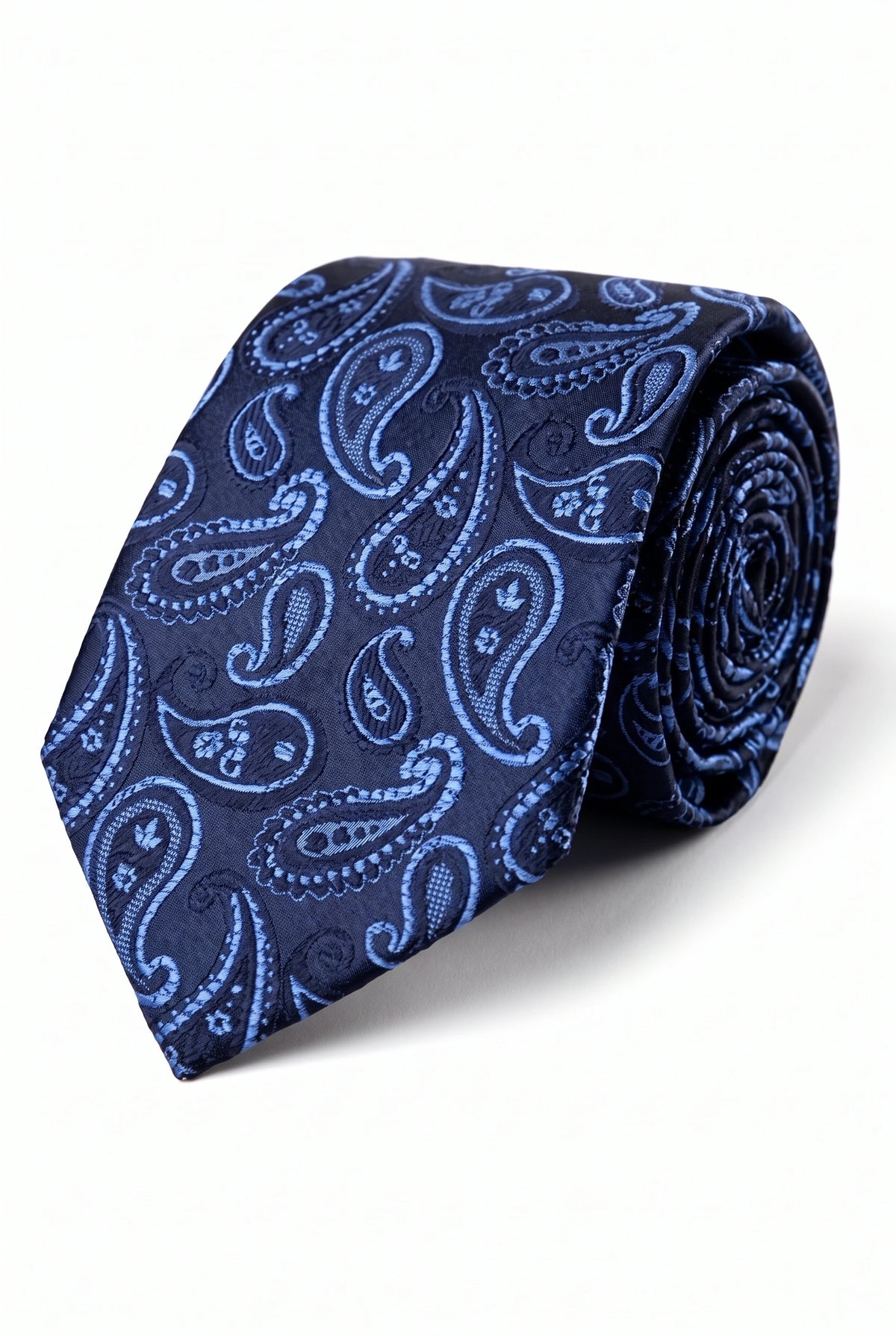 Gravata masculina azul-marinho com estampa paisley