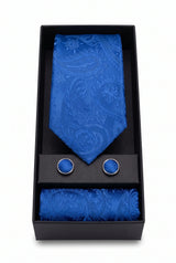 Conjunto de gravata masculina azul marinho com estampa paisley