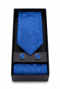 Conjunto de gravata masculina azul marinho com estampa paisley