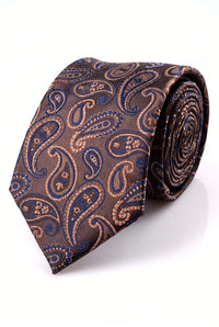 Gravata masculina azul-marinho com estampa paisley