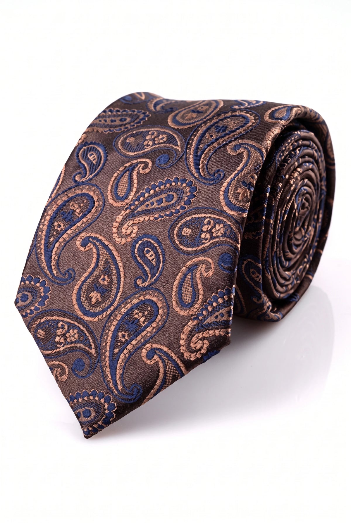 Gravata masculina azul-marinho com estampa paisley