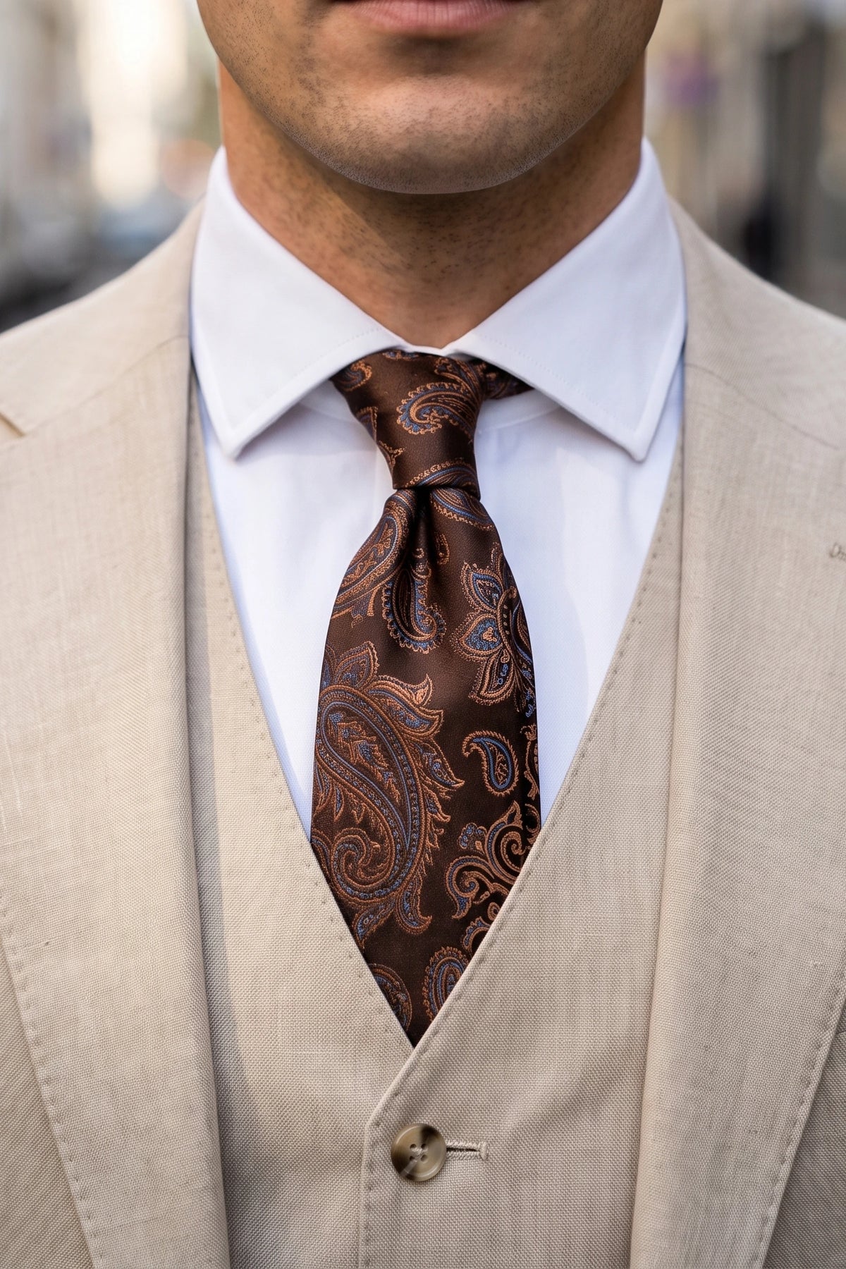 Gravata masculina azul-marinho com estampa paisley
