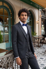 Gravata borboleta masculina em tweed azul-marinho com mistura de lã.
