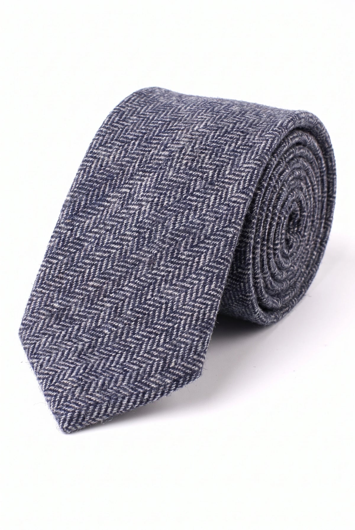 Gravata masculina azul-marinho em tweed de lã mista
