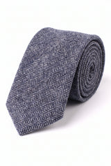 Gravata masculina azul-marinho em tweed de lã mista