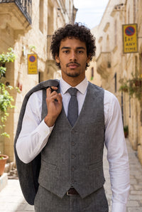 Gravata masculina azul-marinho em tweed de lã mista