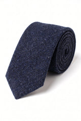 Gravata masculina azul-marinho em tweed de lã mista