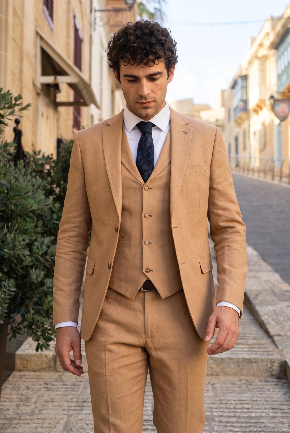 Gravata masculina azul-marinho em tweed de lã mista
