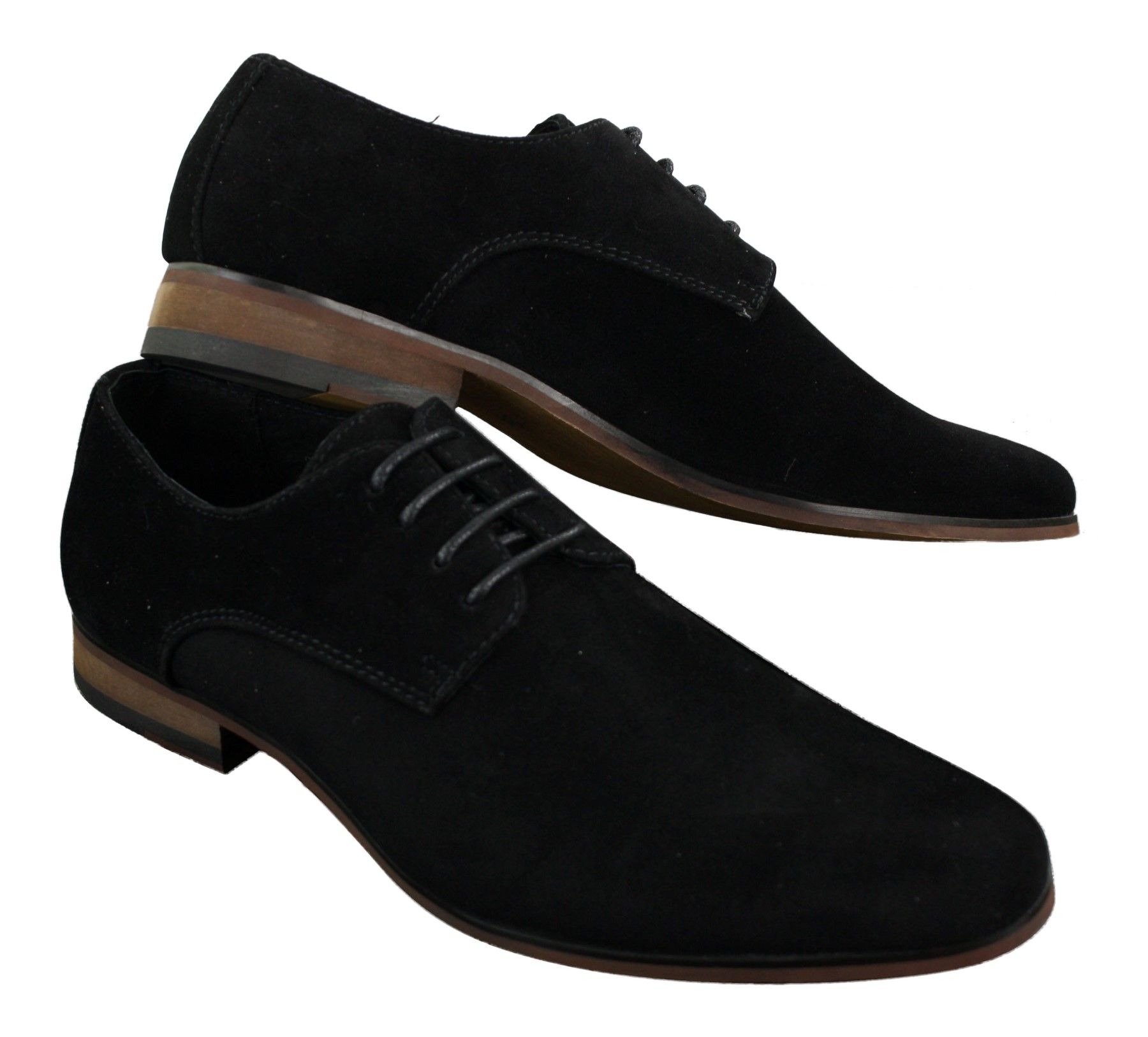Sapatos masculinos casuais elegantes em camurça nobuck, nas cores azul marinho, marrom e preto.