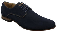 Sapatos masculinos casuais elegantes em camurça nobuck, nas cores azul marinho, marrom e preto.