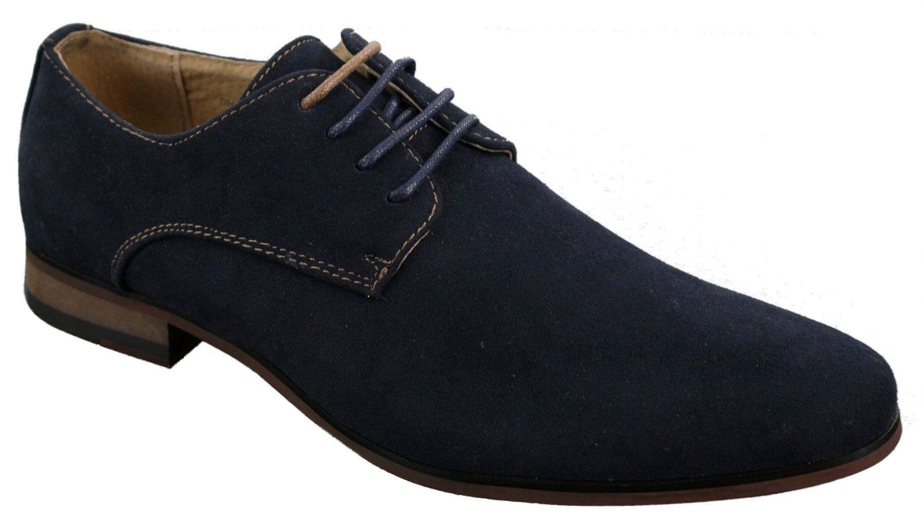 Sapatos masculinos casuais elegantes em camurça nobuck, nas cores azul marinho, marrom e preto.