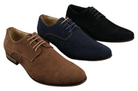 Sapatos masculinos casuais elegantes em camurça nobuck, nas cores azul marinho, marrom e preto.