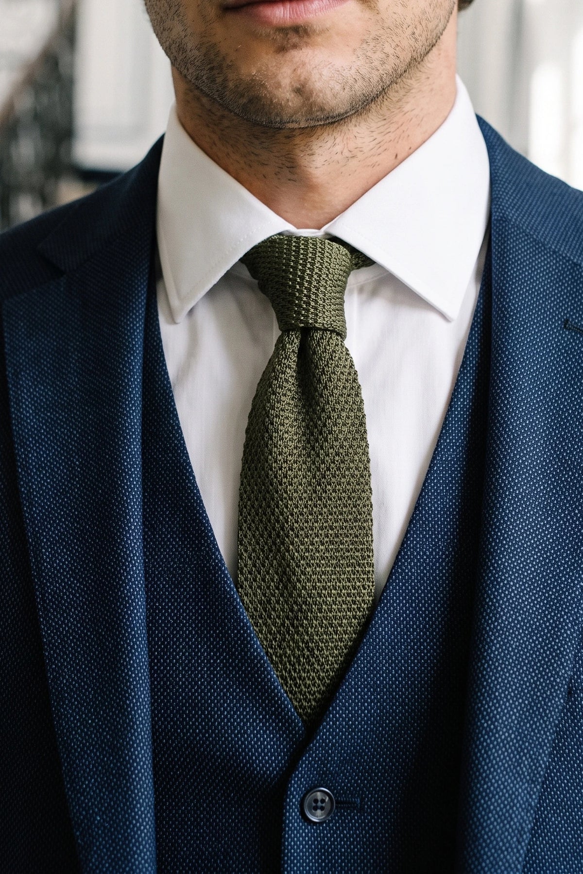 Gravata masculina de malha verde-oliva