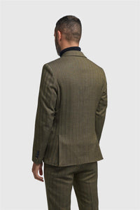 Blazer masculino em tweed verde-oliva com padrão espinha de peixe