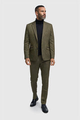 Blazer masculino em tweed verde-oliva com padrão espinha de peixe