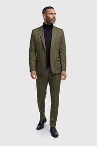 Blazer masculino em tweed verde-oliva com padrão espinha de peixe