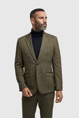 Blazer masculino em tweed verde-oliva com padrão espinha de peixe