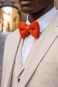 Gravata borboleta masculina laranja de tricô