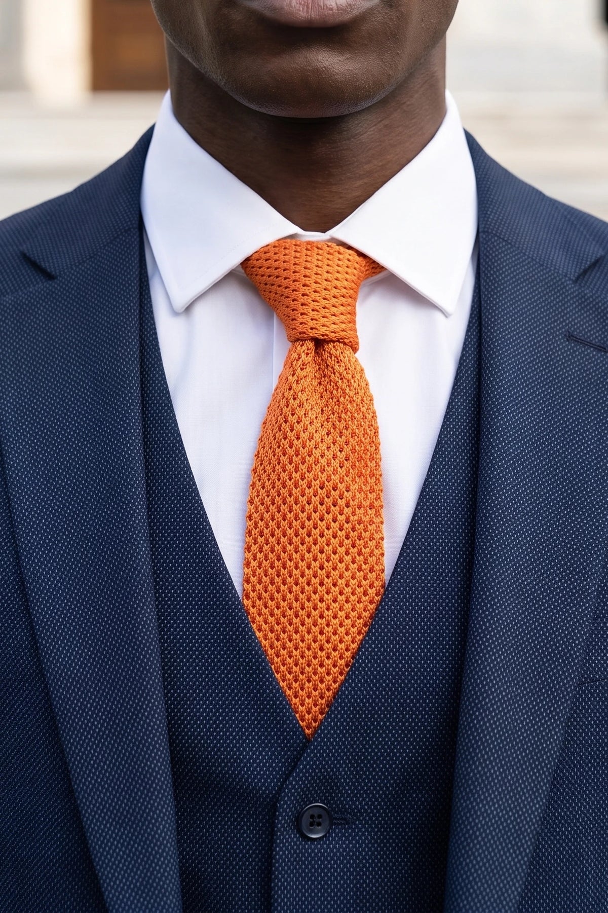 Gravata masculina laranja de poliéster tricotado