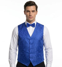 Conjunto de gravata borboleta, lenço de bolso e colete masculino com estampa floral paisley (3 peças) - Azul