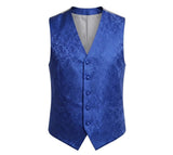 Conjunto de gravata borboleta, lenço de bolso e colete masculino com estampa floral paisley (3 peças) - Azul