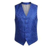 Conjunto de gravata borboleta, lenço de bolso e colete masculino com estampa floral paisley (3 peças) - Azul
