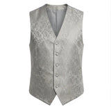 Conjunto de gravata borboleta, lenço de bolso e colete masculino com estampa floral paisley (3 peças) - Cinza