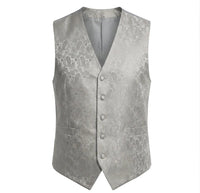 Conjunto de gravata borboleta, lenço de bolso e colete masculino com estampa floral paisley (3 peças) - Cinza