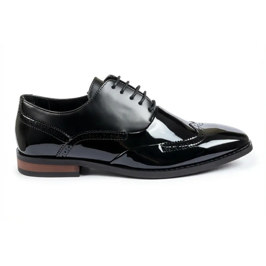 Sapatos Oxford Wingtip Masculinos em Couro PU Envernizado