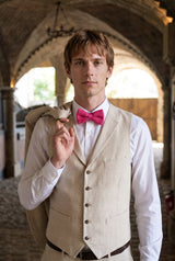 Gravata borboleta masculina rosa de tricô
