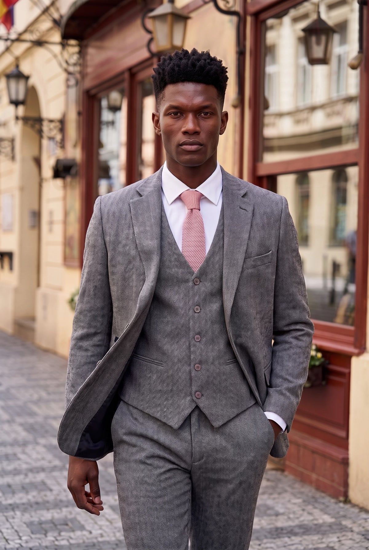 Gravata masculina rosa de tricô