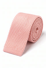 Gravata masculina rosa de tricô com ponta quadrada plana