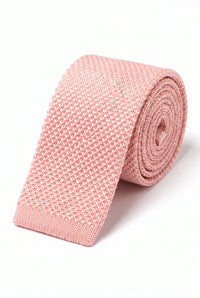 Gravata masculina rosa de tricô com ponta quadrada plana