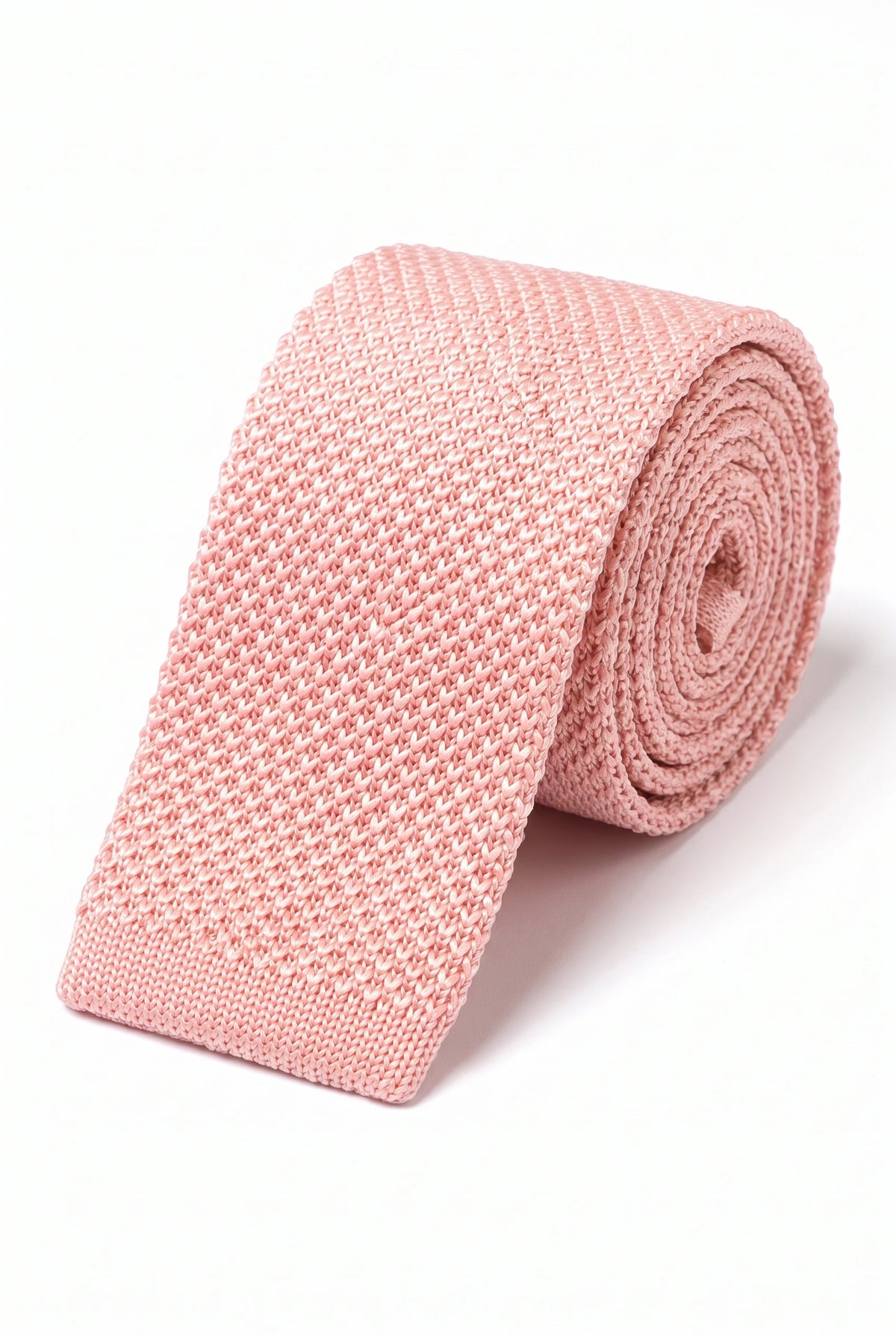 Gravata masculina rosa de tricô com ponta quadrada plana