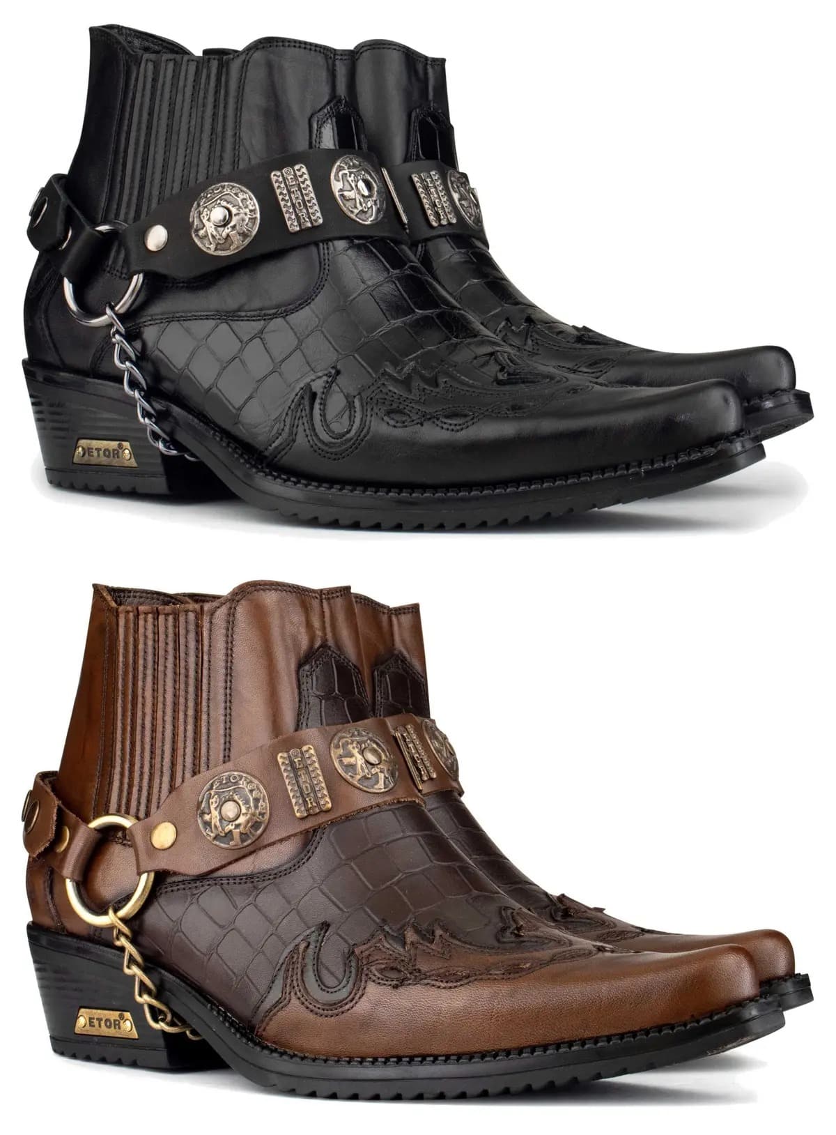 Botas de cowboy masculinas em couro legítimo com salto cubano
