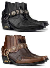 Botas de cowboy masculinas em couro legítimo com salto cubano