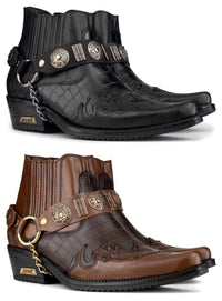 Botas de cowboy masculinas em couro legítimo com salto cubano