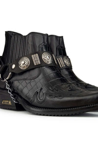 Botas de cowboy masculinas em couro legítimo com salto cubano