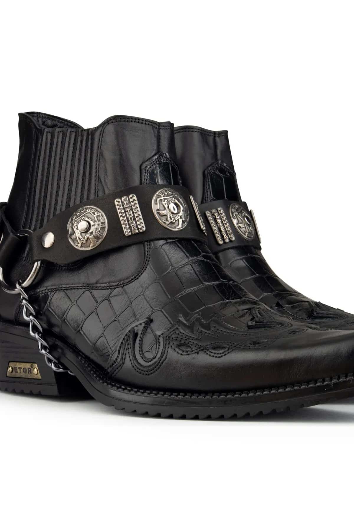 Botas de cowboy masculinas em couro legítimo com salto cubano