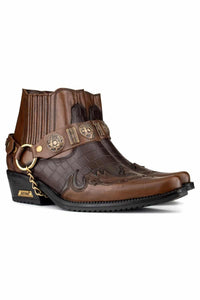 Botas de cowboy masculinas em couro legítimo com salto cubano