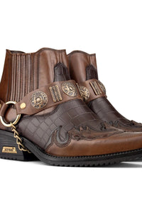 Botas de cowboy masculinas em couro legítimo com salto cubano