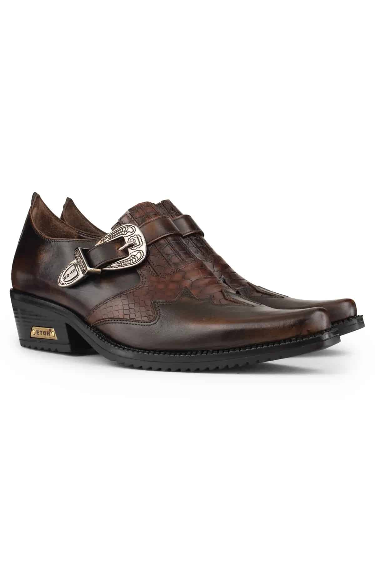 Sapatos de montaria masculinos em couro legítimo com fivela.