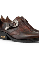 Sapatos de montaria masculinos em couro legítimo com fivela.