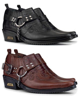 Sapatos de montaria masculinos em couro legítimo com corrente.