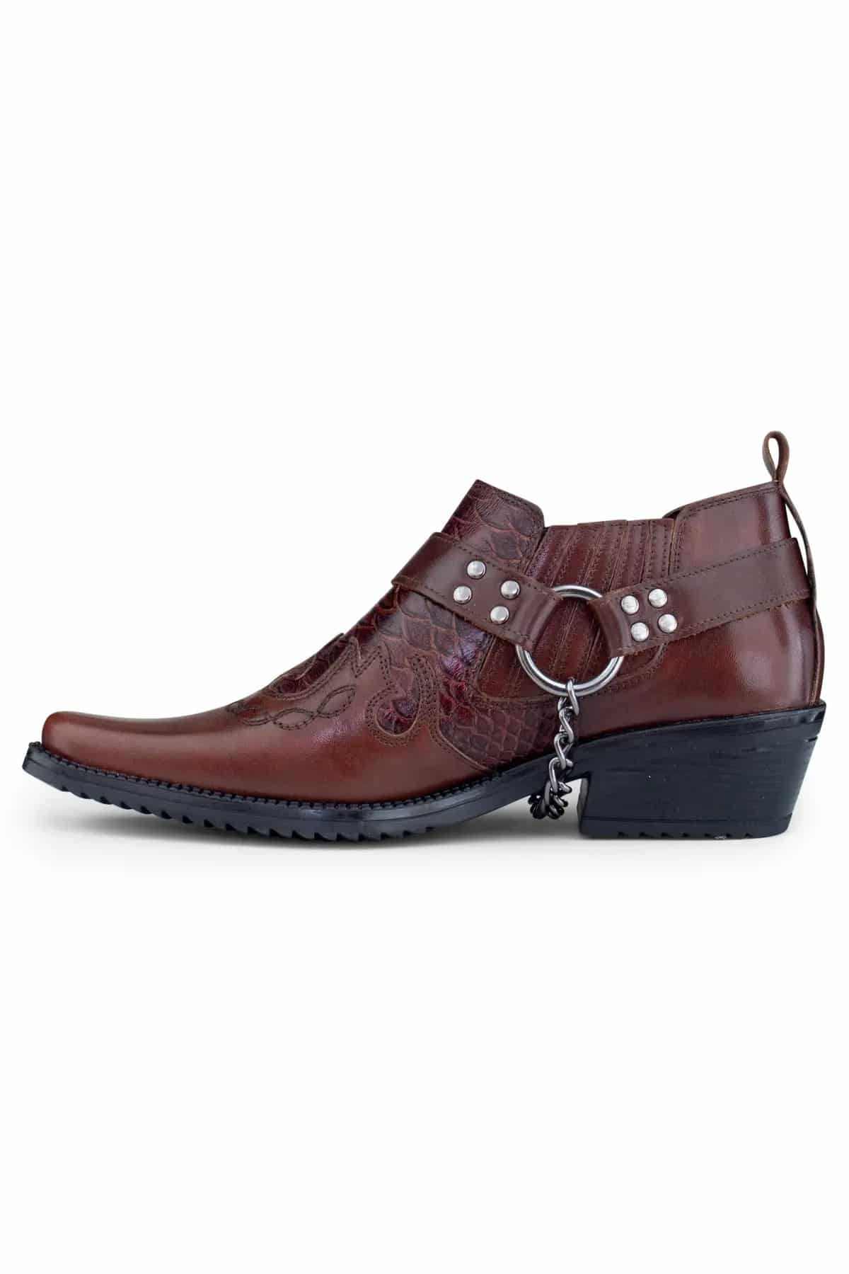 Sapatos de montaria masculinos em couro legítimo com corrente.