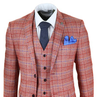 Terno masculino vermelho de tweed xadrez de 3 peças