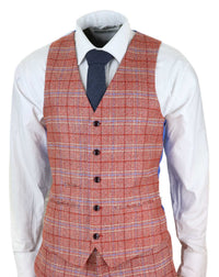 Terno masculino vermelho de tweed xadrez de 3 peças