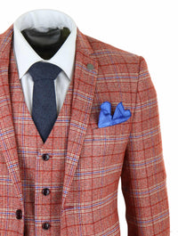 Terno masculino vermelho de tweed xadrez de 3 peças