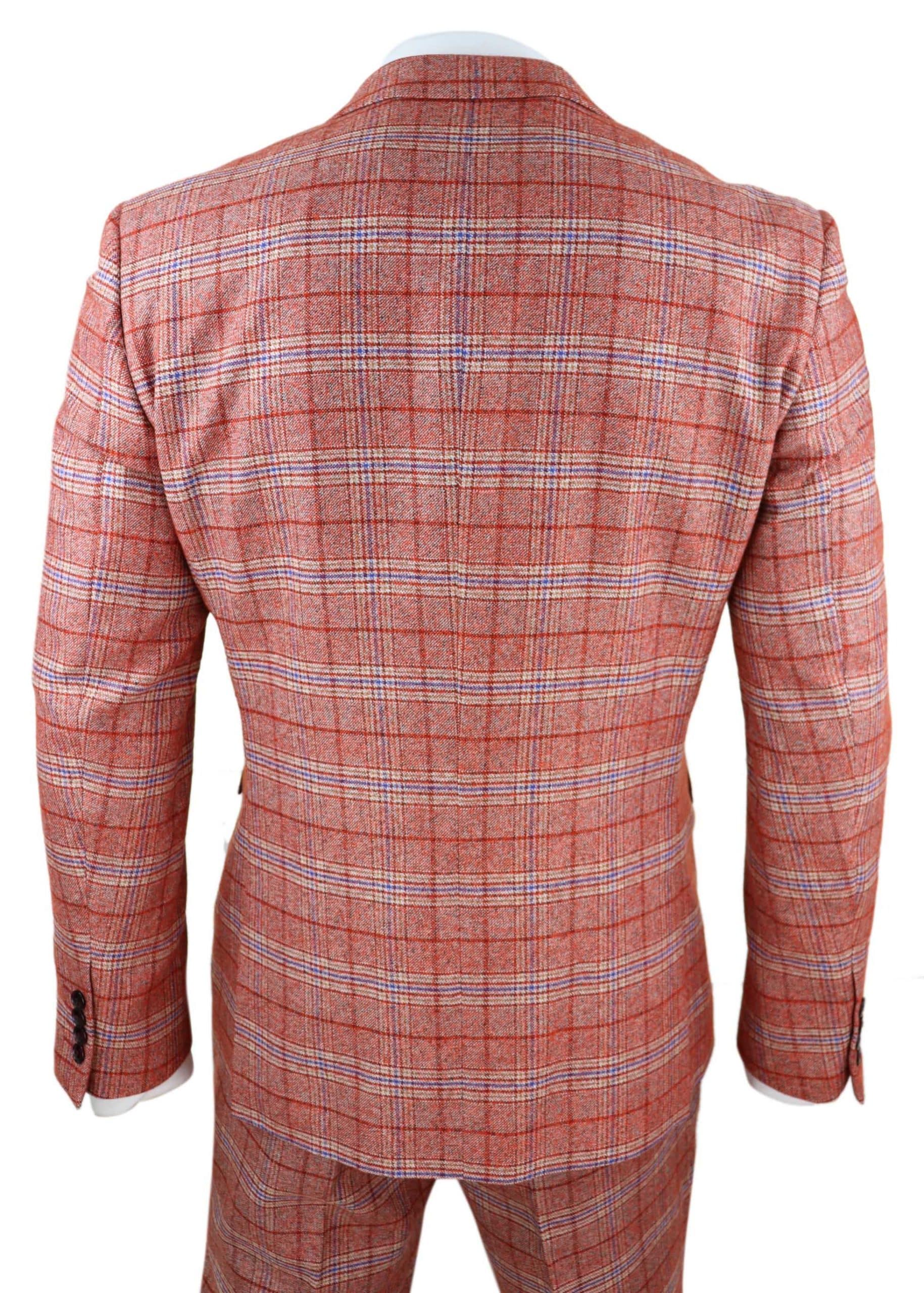 Terno masculino vermelho de tweed xadrez de 3 peças